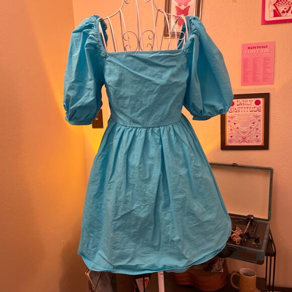 A new day size small blue sundress summer dress puffy sleeves - Picture 5 of 7